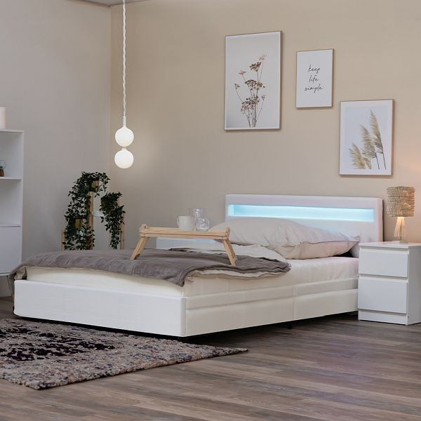 HOME DELUXE Lit LED NUBE avec tiroirs - 180 x 200 cm blanc, 7319