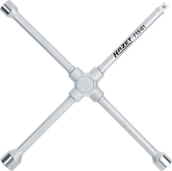 Clé cruciforme Hazet, profil 6 pans extérieur, 17 x 19 x 22 x carré extérieur 12,5 = 1/2 pouce mm, tête polie, poids : 1 732 kg, longueur totale : 420 mm, 715-01