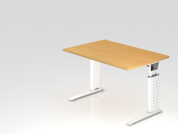 Bureau Hammerbacher pied C 120x80cm hêtre/blanc, hauteur de travail 68-86 cm réglable, VUS12/6/W