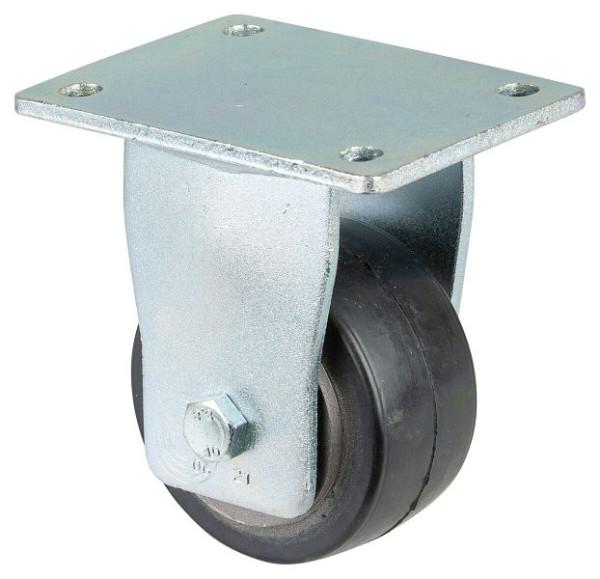 Roulette robuste BS Wheels, roulette fixe, largeur de roue 50 mm, Ø roue 100 mm, capacité de charge 210 kg, bandages élastiques noirs, fonte, roulements à billes, RR110.B81.101