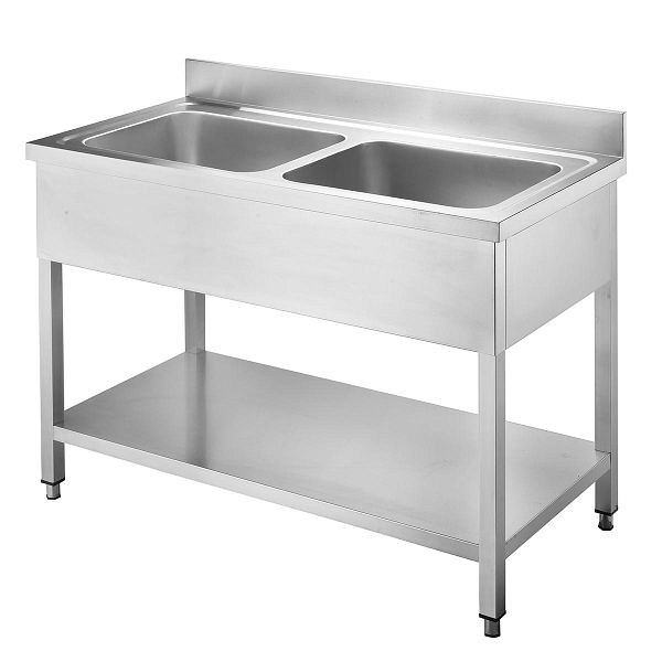 Table évier Vaiotec TOPLINE 600 / 2 vasques, plan de travail épaisseur 40 mm, 120x60x85 cm, 10439