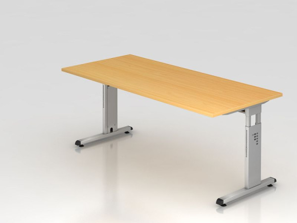 Bureau Hammerbacher pied C 180x80cm hêtre/argent, hauteur de travail 65-85 cm, VOS19/6/S