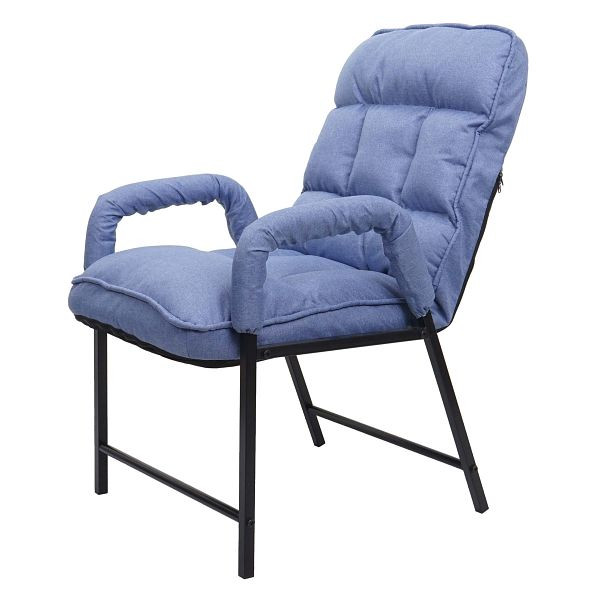 Chaise de salle à manger Mendler HWC-K40, chaise rembourrée, dossier réglable en métal de 160 kg, tissu/textile bleu, 92129