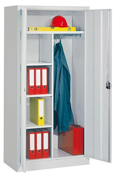 Armoire Pavoy 2 portes 1950/500/1000, poignée rotative, étagère à chapeaux continue, 3 étagères peintes par poudrage à gauche, 1 tringle à vêtements à droite, 31314-100-501-118512