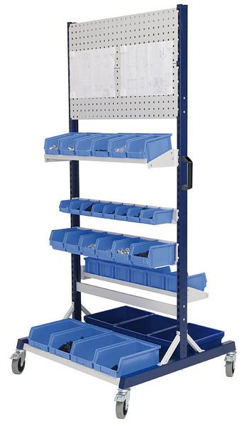 Bedrunka+Hirth workraster mobile double face, 2x étagères, 2x porte-conteneurs, 2x paroi perforée Dimensions en mm (LxPxH) : 1000 x 960 x 2198, 07.8310.07