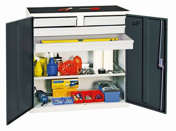 armoire à outils et matériaux contondants série 2000, 7035/7016, 2 tiroirs, 2 grands tiroirs, 1 étagère, 2007471