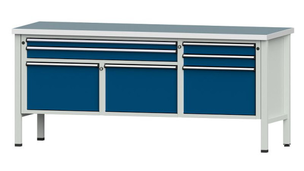 Établis ANKE Établi en caisson, modèle 281 V, 2000 x 700 x 890 mm, RAL 7035/5010, UBP 40 mm, 304.525
