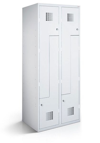 KEMMLIT Casier Z avec 2 compartiments et 4 portes 40cm avec base fermée, gris clair 7035, serrure à cylindre, 100143