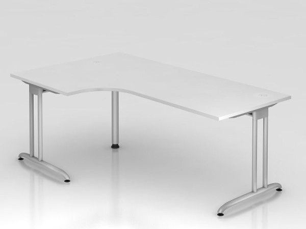 Table d'angle Hammerbacher pied C 200x120cm 90° blanc, forme d'angle 90°, chemin de câbles horizontal, montable à gauche ou à droite, hauteur de travail 72 cm, VBS82/W/S