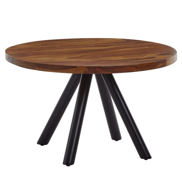 Wohnling Table basse 60 x 60 x 35 cm en bois massif de Sheesham/métal - Table de salon ronde - Table basse - Massif - Poids : 25 kg - WL6.537