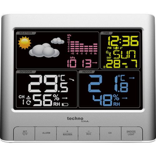Station météo Technoline, radio-réveil DCF-77 avec possibilité de réglage manuel, dimensions : 159 x 130 x 43 mm, WS 6449