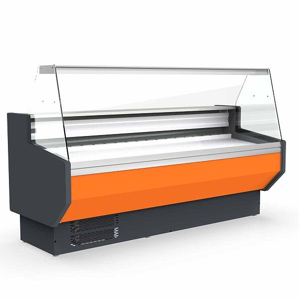 Vaiotec TOPLINE comptoir réfrigéré 250 - façade droite en verre "orange", 246,5x80x123,5 cm, 10763