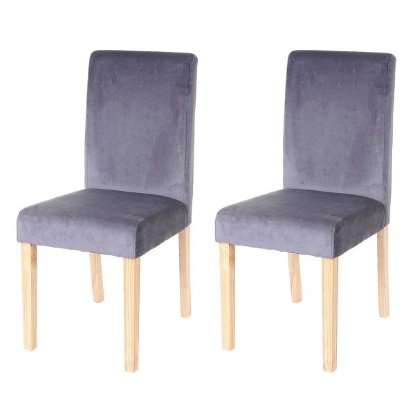 Mendler lot de 2 chaises de salle à manger chaise chaise de cuisine Littau, velours, gris, pieds clairs, 61269