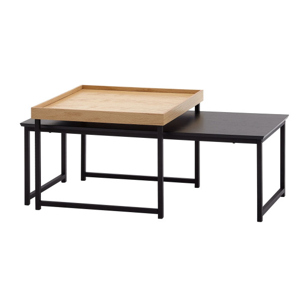 Wohnling Lot de 2 tables basses en bois et métal - Table d'appoint carrée en chêne noir - Table d'appoint moderne - 2 pièces - Tables de salon design WL6.501