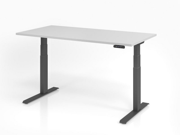 Bureau Hammerbacher XDKB16, 160 x 80 cm, plateau : gris, épaisseur 25 mm, chant épais en ABS, forme rectangulaire, graphite, VXDKB16/5/G
