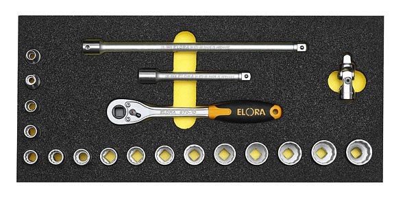Jeu de clés à douille ELORA 3/8 ", 12 pans, 20 pièces, OMS-34, 0000413401000