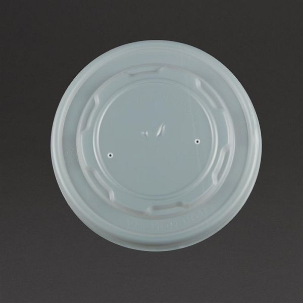 Couvercles plats compostables Vegware pour pots à soupe et gobelets universels 35cl / 45,4cl, UE : 500 pièces, GF048