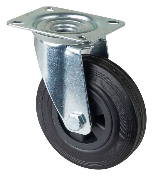 Rouleau de transport BS rollers, largeur de roue 37,5 mm, roue Ø 125 mm, capacité de charge 100 kg, caoutchouc noir, roulement à rouleaux, plaque, lot de 2, L400.B45.125
