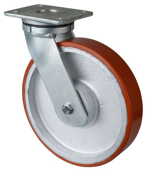 Roues BS Roulette robuste, largeur de roue 50 mm, Ø roue 250 mm, capacité de charge 1300 kg, polyuréthane coulé 95 Shore A, corps de roue en fonte, roulements à billes, RR100.C10.250
