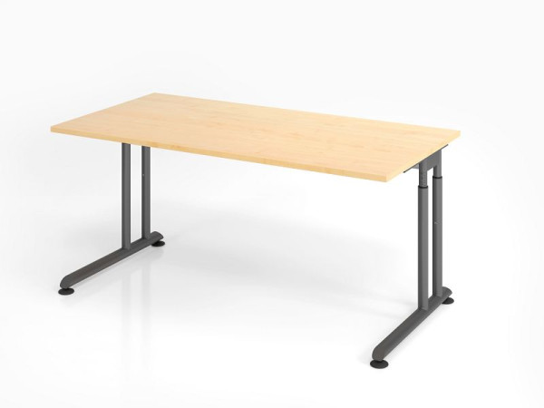 Bureau Hammerbacher ZS16, 160 x 80 cm, plateau : érable, épaisseur 25 mm, chant épais en ABS, forme rectangulaire, graphite, VZS16/3/G