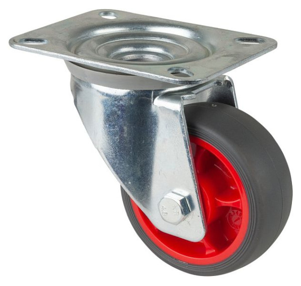 Roulette de transport pivotante BS Rollers, roue en caoutchouc thermoplastique, pneu gris, roulement à rouleaux, plaque, diamètre : 80 mm, lot de 4, L400.B44.081.03