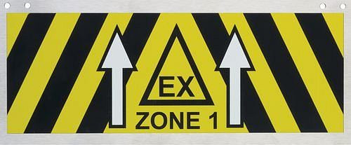 DENIOS Plaque d'identification de zone Ex en acier inoxydable, 270 x 110 mm, zone Ex 1, 217913