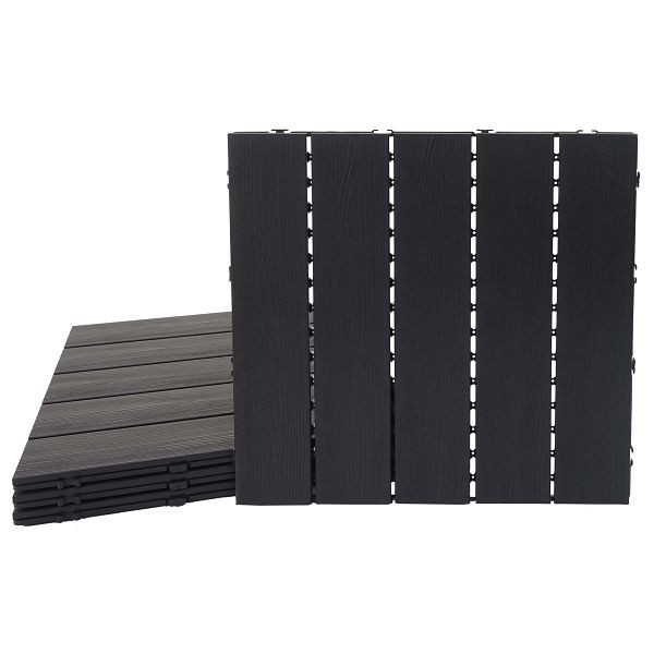 Carrelage de sol Mendler WPC HWC-E20, balcon/terrasse aspect bois, structure 3D linéaire, 4x chaque 50x50cm = 1m², anthracite en relief, 76706