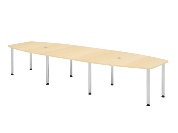 Table de conférence Hammerbacher KT40C, 400 x 130 cm, plateau : érable, épaisseur 25 mm, structure à huit pieds chromée, tube rond 6 cm, hauteur de travail 72-74 cm, VKT40C/3/C