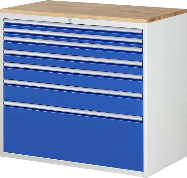 Armoire à tiroirs RAU série 7000, L1145 x P650 x H1035 mm, plan de travail en hêtre massif, tiroirs : 2xH60, 2xH90, 1xH120, 1xH150, 1xH360 mm, 13-XXL7.9A-B.11