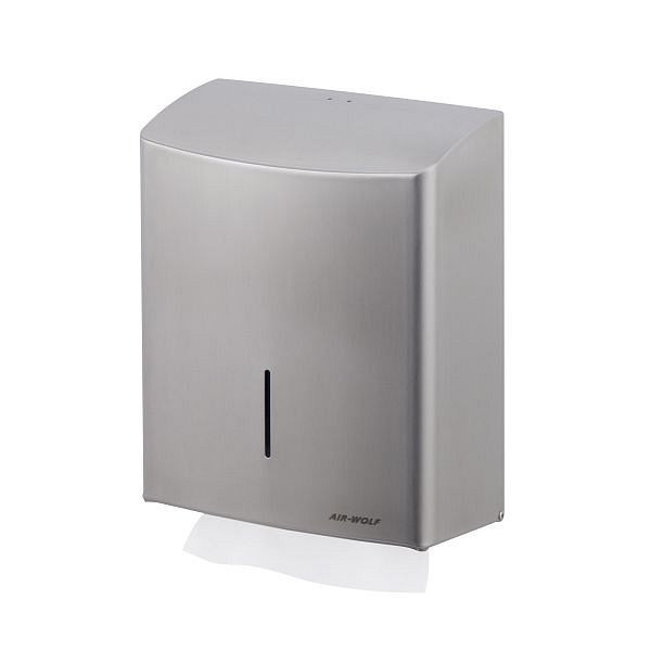 Distributeur d'essuie-mains Air Wolf pour 600 essuie-mains pliés maximum, série Alpha, H x L x P : 333 x 265 x 141 mm, acier inoxydable brossé, 60-111
