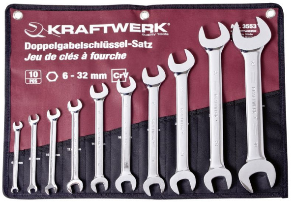 Jeu de clés plates doubles Kraftwerk 6-32 mm 10 pièces dans un coffret enroulable, 3553R