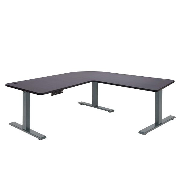 Bureau d'angle Mendler HWC-D40, bureau d'ordinateur, réglable en hauteur électriquement 178x178cm 84kg, noir, gris anthracite, 62776+75749