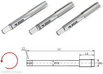 BAER HSSG jeu de 3 tarauds à main M 52 x 5,0 - GAUCHE, 110302022