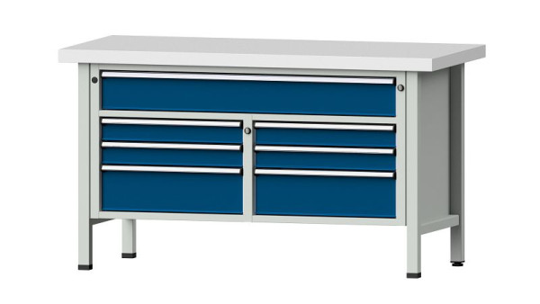 Établis ANKE établi à caissons, modèle 258 V, 1500 x 700 x 850 mm, RAL 7035/5010, KSP 50 mm, 304.134