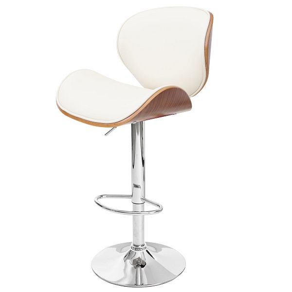 Tabouret de bar Mendler Foxrock, tabouret de bar, design rétro en bois courbé, aspect noyer, faux cuir crème, 50058