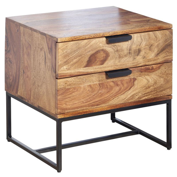 Wohnling table de chevet Sheesham bois massif / métal 50x40x51 cm table de chevet lit à sommier tapissier, console de nuit design avec 2 tiroirs, WL6.714