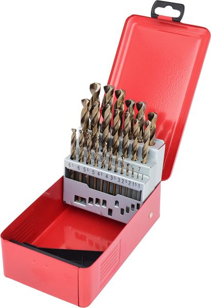 KS Tools HSS-G Co 5 jeu de forets hélicoïdaux, cassette en tôle d'acier, 25 pièces, 1-13 mm, 330.3613