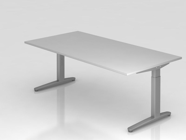 Bureau Hammerbacher pied C 200x100cm gris/argent, coulisses en aluminium argent (similaire à RAL 9006), VXB2E/5/SS