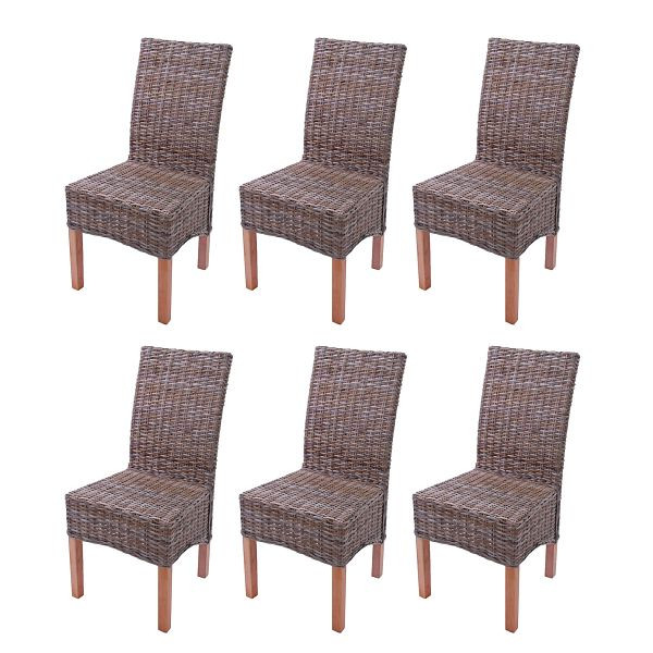 Ensemble de 6 chaises de salle à manger Mendler chaise en osier M44, rotin Kubu, sans coussin d'assise, 12407+12407+12407