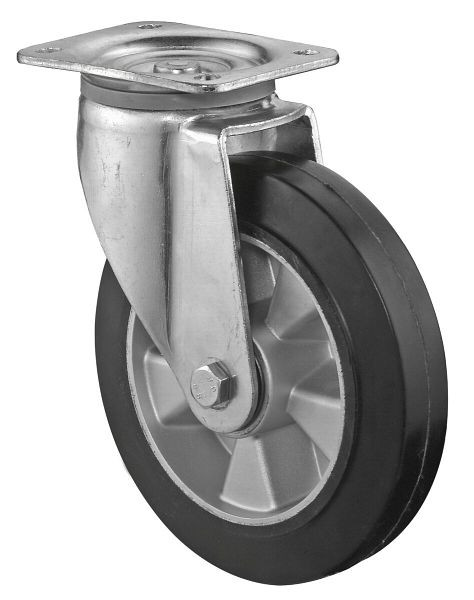 Roulette robuste BS Wheels, largeur de roue 50 mm, roue Ø 200 mm, capacité de charge 450 kg, bandages élastiques noirs, corps de roue en aluminium, roulements à billes, L600.B80.200