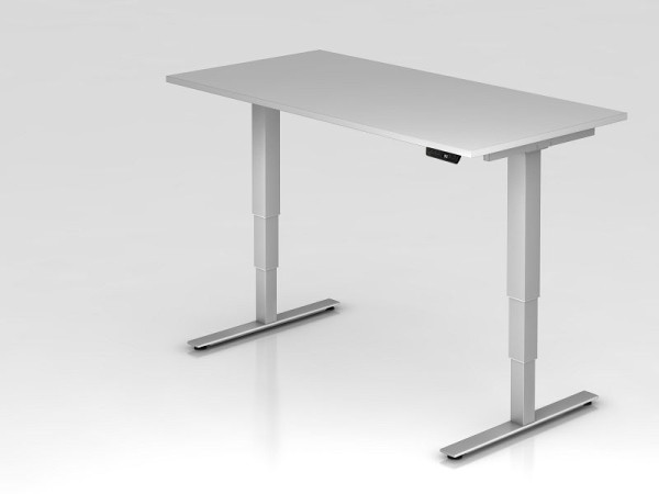 Bureau assis-debout électrique Hammerbacher 160x80cm gris, hauteur de travail 63,5 - 128,5 cm, VXDSM16/5/S