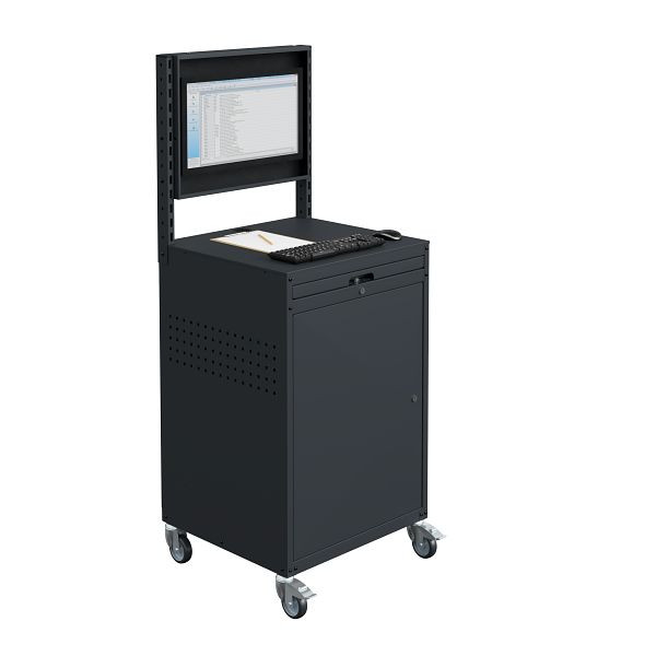 Meuble informatique SOFAME MODULINFO L695 x P 660 x H 1005 avec caisson moniteur inclinable sur roulettes, gris anthracite RAL 7016, W040010028GAGC