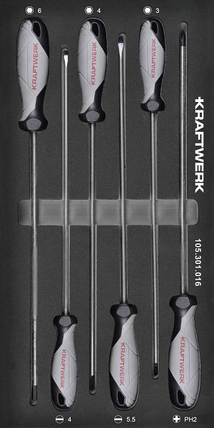 Tournevis Kraftwerk BASIC LINE EVA à douille hexagonale PH fendue, version extra longue, 6 pièces. Insert 20x40, 105.301.016