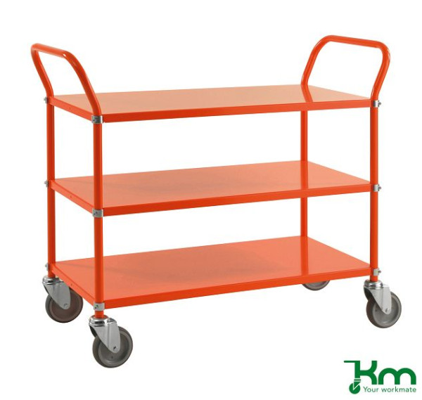 Chariot coloré Kongamek avec 3 étagères, 4 roulettes pivotantes, Orange, KM6106