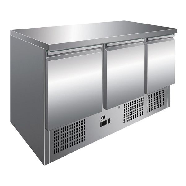 Table de refroidissement Gastro-Inox en acier inoxydable avec 3 portes, refroidissement par convection, capacité nette 400 litres, 202.015