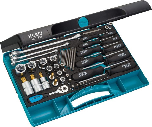 Jeu d'outils Hazet TORX®, carré creux 6,3 mm, carré creux 10 mm, carré creux 12,5 mm, six pans plein 6,3, nombre d'outils : 58, 1557/58