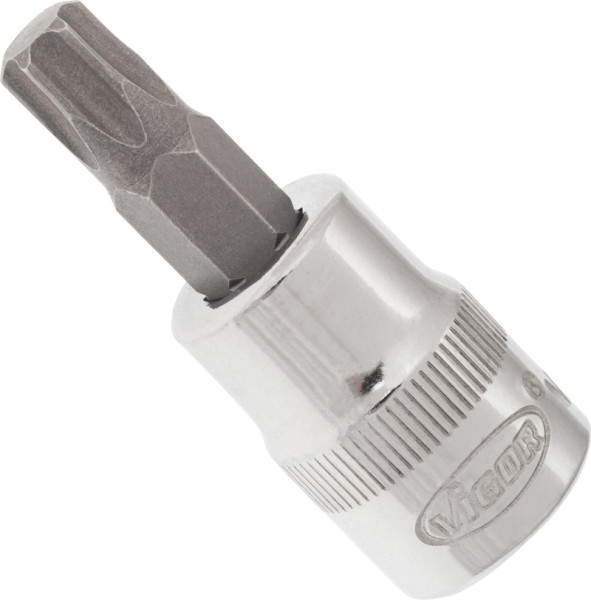Embout de tournevis VIGOR TORX, carré creux 10 mm (3/8"), profil TORX interne, T45, longueur : 49 mm, pour fonctionnement manuel, V2297N