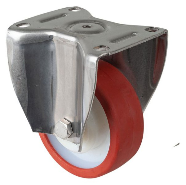 Roulettes fixes pour charges lourdes en acier inoxydable, roulettes en acier inoxydable, roue en polyuréthane rouge à palier lisse, plaque à visser, diamètre 125 mm, HS110.B27.126