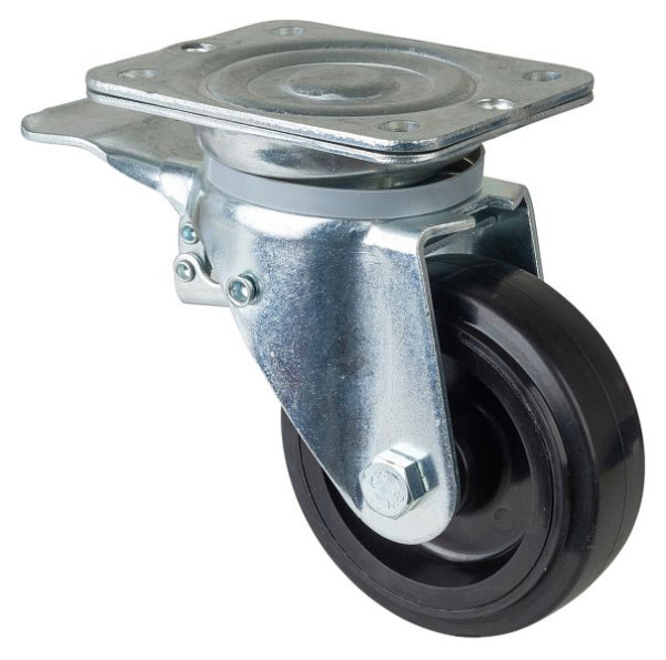 BS Rolls Roulette robuste avec frein, largeur 45 mm, Ø125 mm, jusqu'à 140 kg, bandages élastiques noirs, corps de roue en plastique, roulement à rouleaux, N120.B60.125