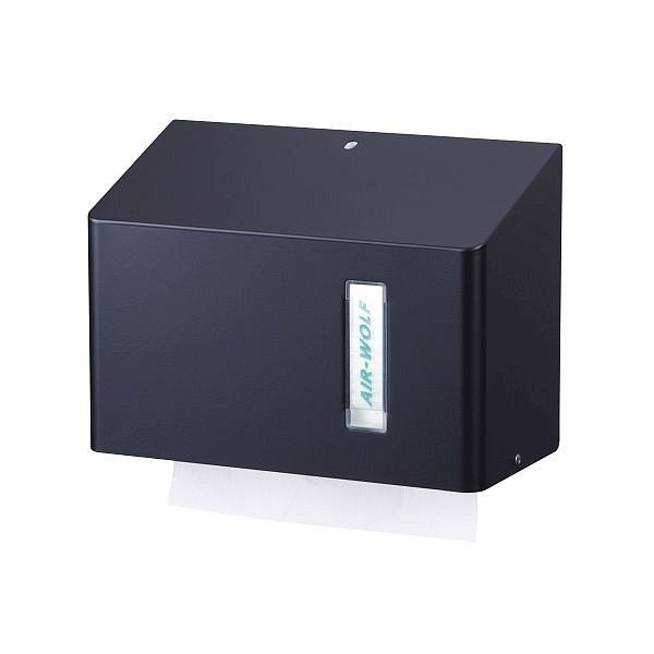 Distributeur d'essuie-tout Air Wolf pour environ 300 essuie-tout, série Omega, H x L x P : 200 x 278 x 133 mm, acier inoxydable à revêtement noir mat, 29-520